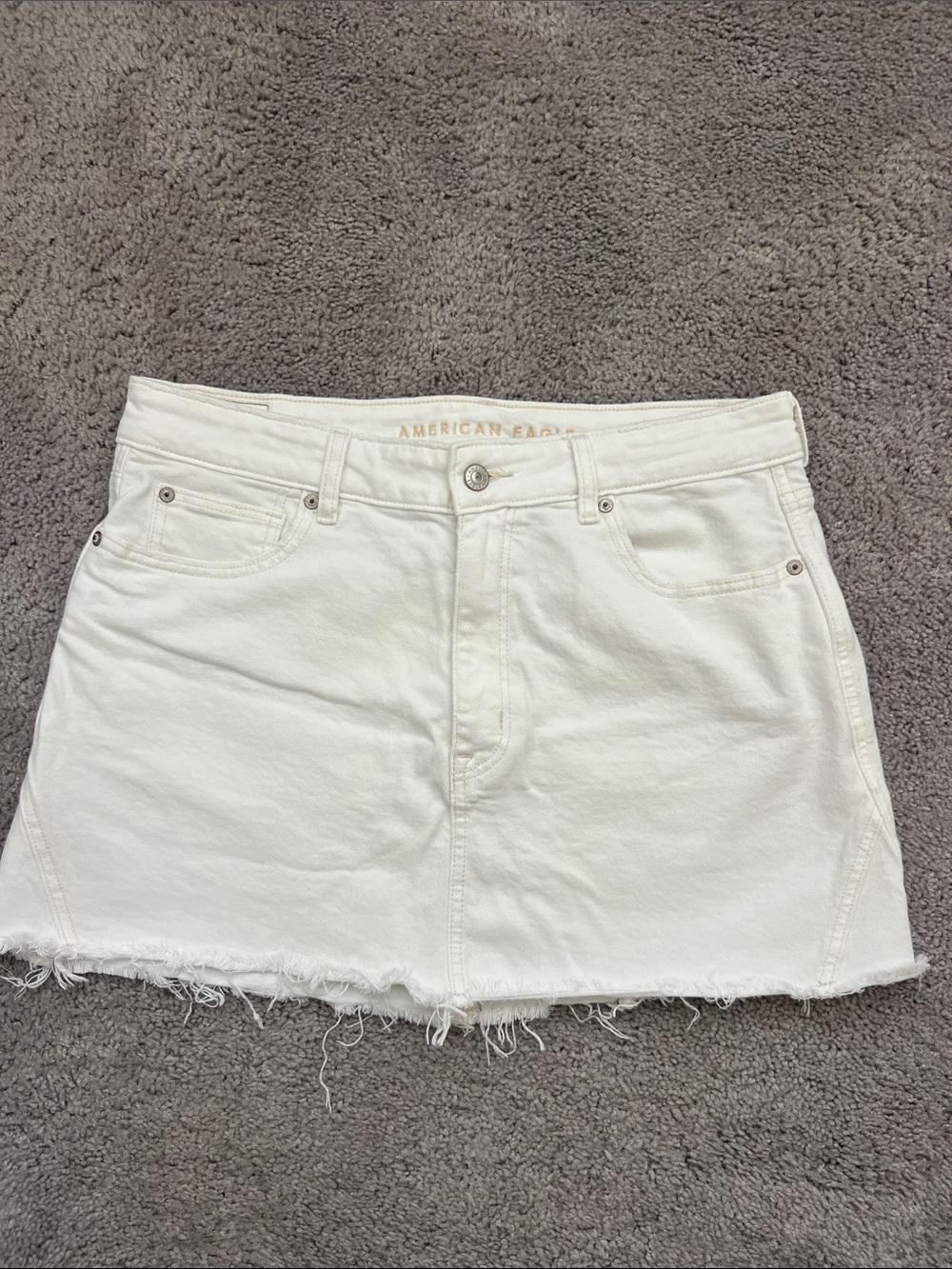 American Eagle Outfitters White Frayed Denim Mini Skirt